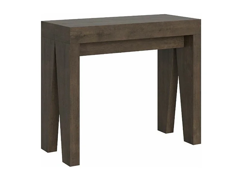Consola extensible moderna de madera 90x40/196 o 90x40/300 cm Naxo-Color Marrón-Soporte 4 pies-Alargaderas 3 extensiones