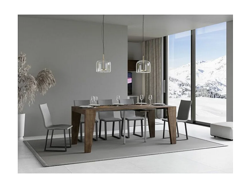 Console extensible en bois moderne 90x40-196 ou 90x40-300 Naxo-Couleur Marron-Support 4 pieds-3 rallonges