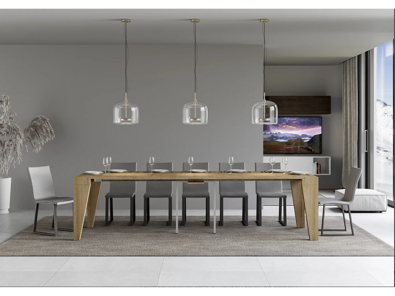 Console extensible en bois moderne 90x40-196 ou 90x40-300 Naxo-Couleur Marron-Support 4 pieds-3 rallonges