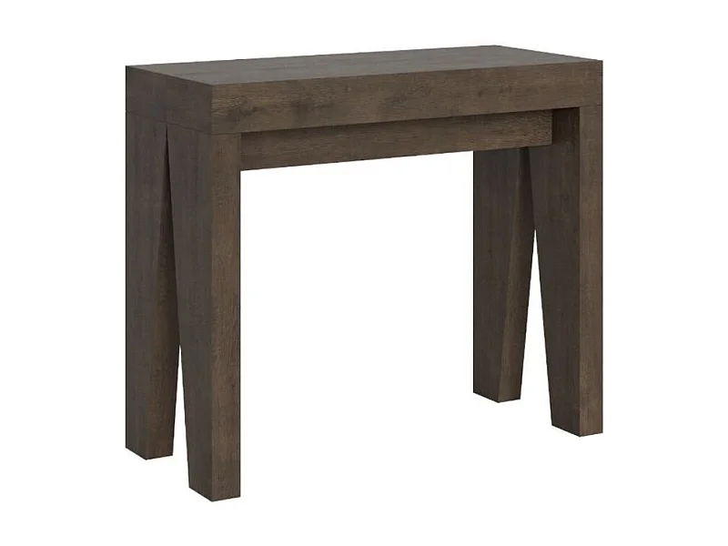 Consola extensible moderna de madera 90x40/196 o 90x40/300 cm Naxo-Color Marrón-Base y soporte con ruedas-Alargaderas 5 extensiones