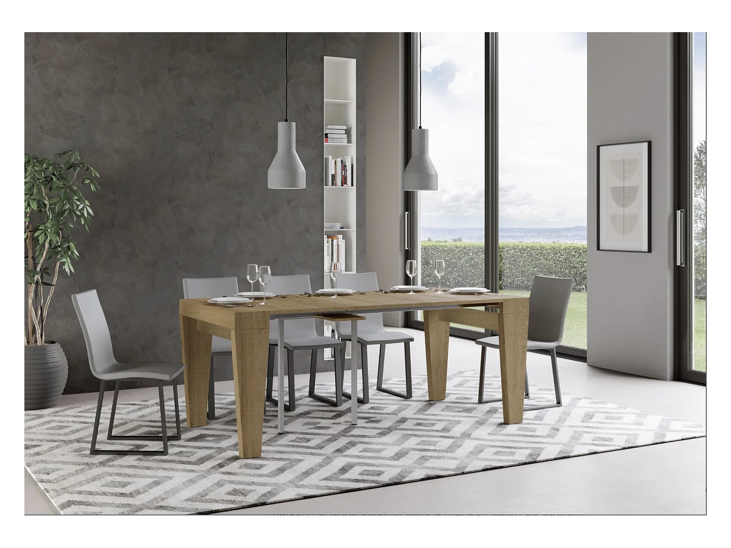 Console extensible en bois Sambo 90x40-196 ou 90x40-300-Couleur Marron-Support 4 pieds-5 rallonges