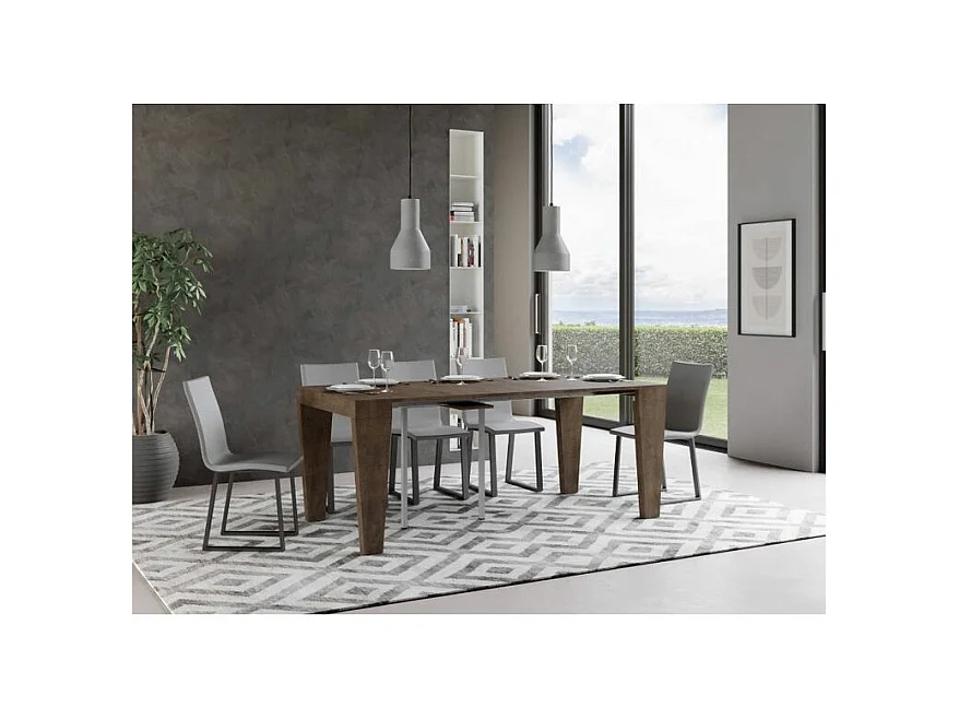 Console extensible en bois Sambo 90x40-196 ou 90x40-300-Couleur Marron-Support 4 pieds-5 rallonges