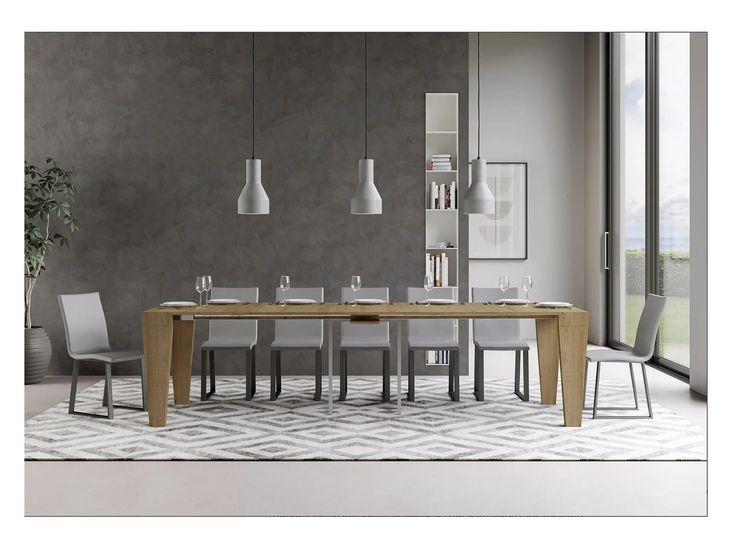 Console extensible en bois Sambo 90x40-196 ou 90x40-300-Couleur Marron-Support 4 pieds-5 rallonges