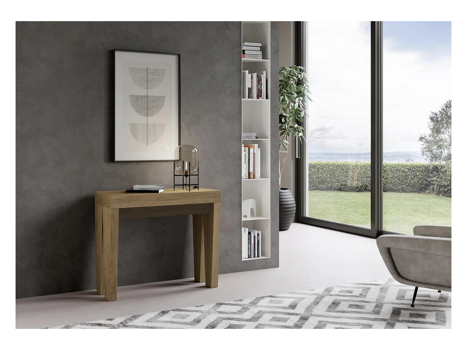 Console extensible en bois Sambo 90x40-196 ou 90x40-300-Couleur Marron-Support 4 pieds-5 rallonges