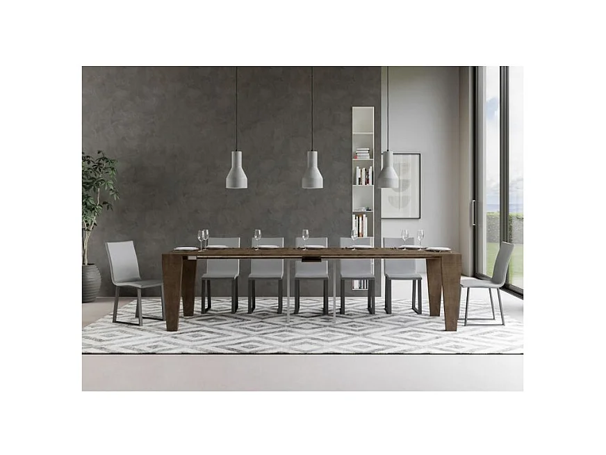 Console extensible en bois Sambo 90x40-196 ou 90x40-300-Couleur Marron-Support 4 pieds-5 rallonges