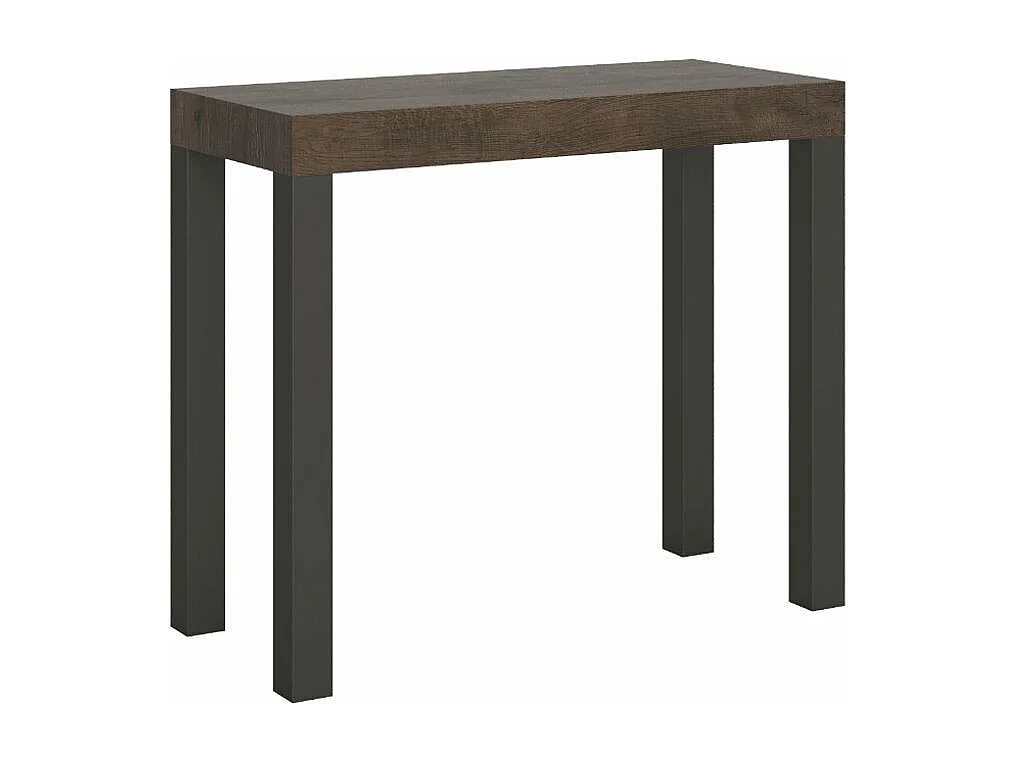 Console extensible bois et acier anthracite Elvira 90x40-196 ou 90x40-300-Couleur Naturel-Support 4 pieds-3 rallonges