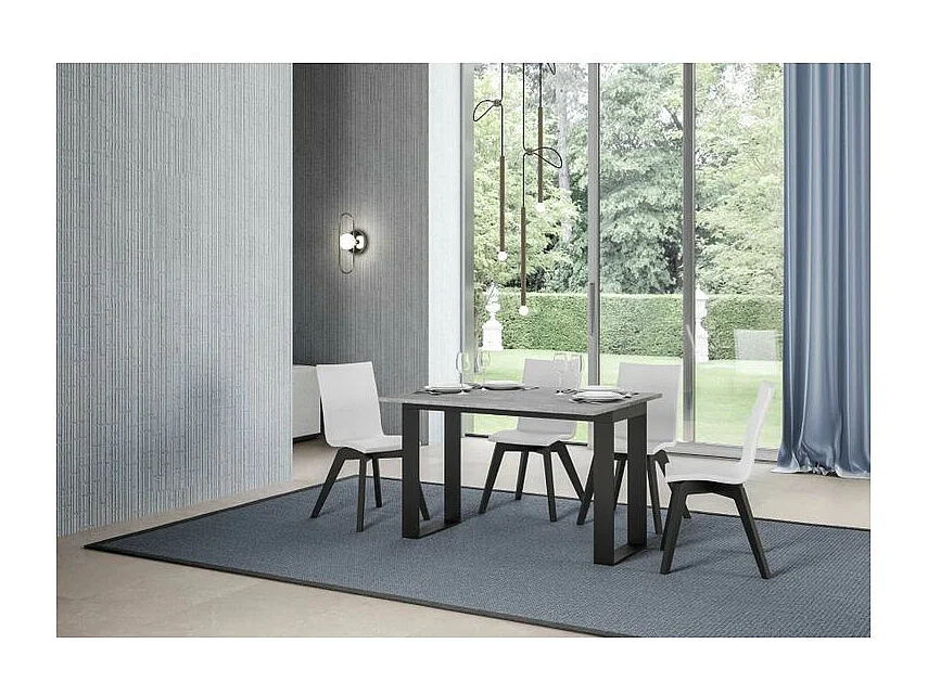 Console extensible double plateau 120x45-90 ou 120-200x45-90 Kouta-Couleur Gris ciment-Largeur 200 cm