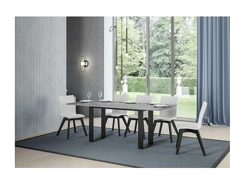 Console extensible double plateau 120x45-90 ou 120-200x45-90 Kouta-Couleur Gris ciment-Largeur 200 cm