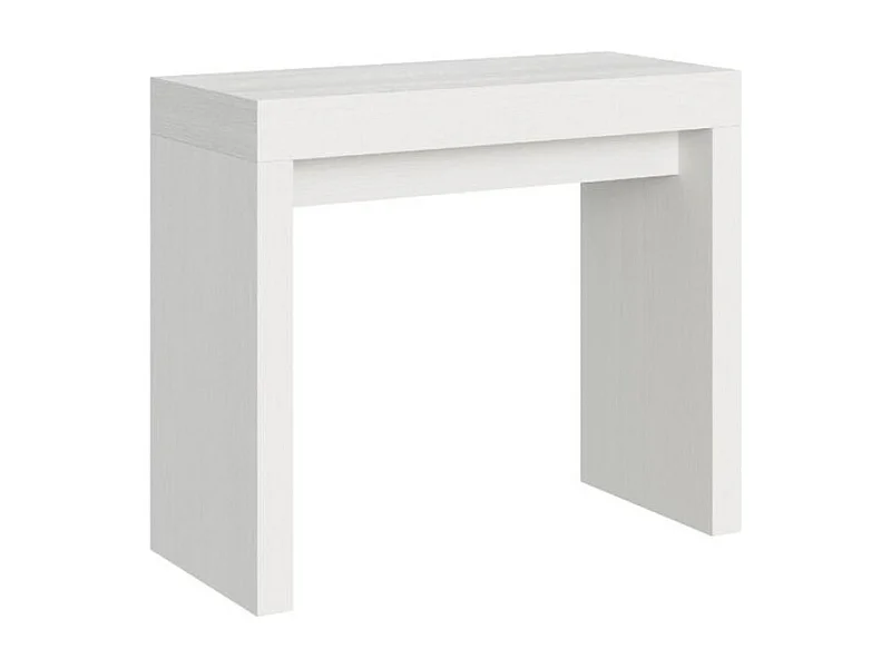 Consola extensible de madera Ribo 90x40/196 o 90x40/300 cm-Color Blanco-Soporte 4 pies-Alargaderas 5 extensiones