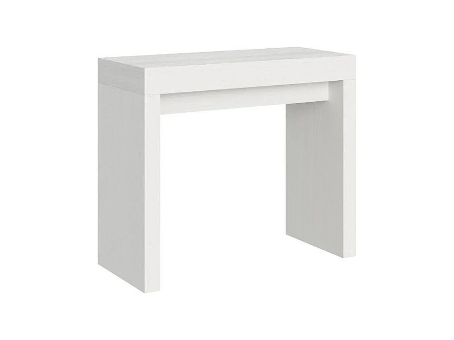 Console extensible en bois Ribo 90x40-196 ou 90x40-300-Couleur Blanc-Support 4 pieds-5 rallonges