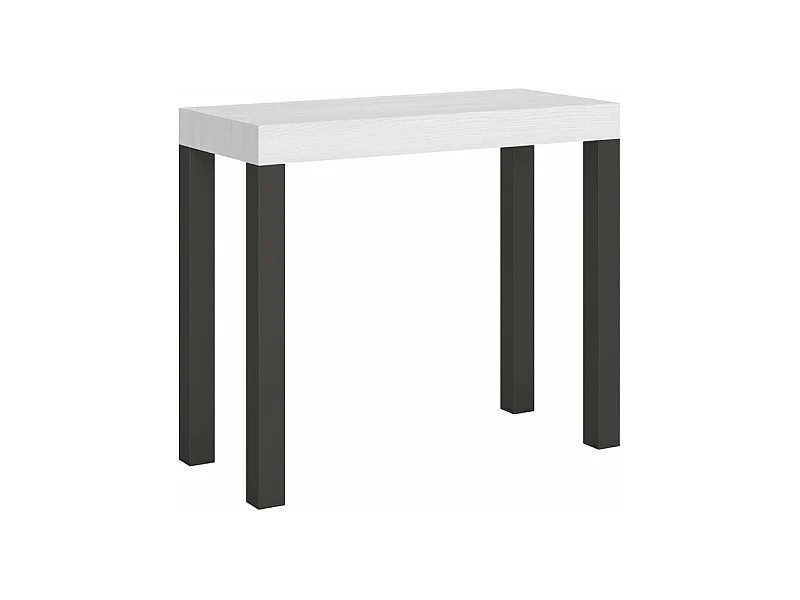 Uitschuifbare console in hout en antraciet staal Elvira 90x40/196 of 90x40/300 cm-Kleur Wit-Steun 4 voet-Verlengsnoeren 5 uitbreidingen