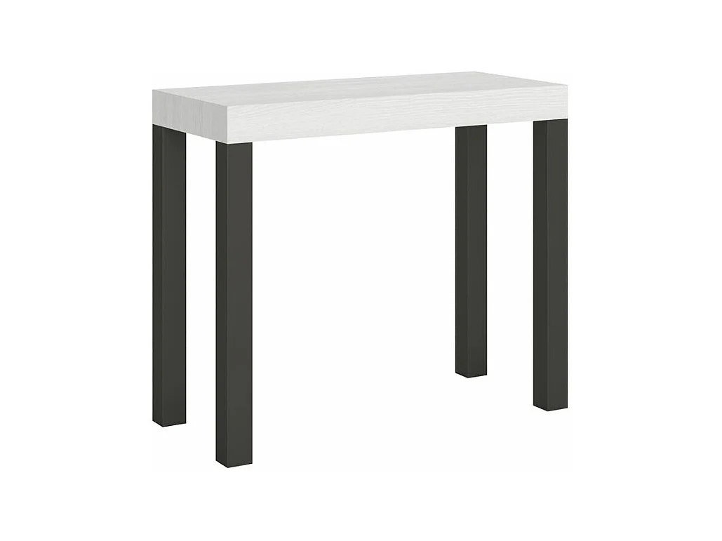 Console extensible bois et acier anthracite Elvira 90x40-196 ou 90x40-300-Couleur Blanc-Support 4 pieds-5 rallonges
