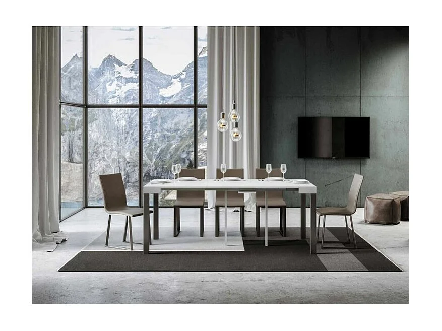 Uitschuifbare console in hout en antraciet staal Elvira 90x40/196 of 90x40/300 cm-Kleur Wit-Steun 4 voet-Verlengsnoeren 5 uitbreidingen