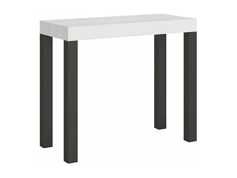 Console extensible bois et acier anthracite Elvira 90x40-196 ou 90x40-300-Couleur Blanc-Support 4 pieds-5 rallonges