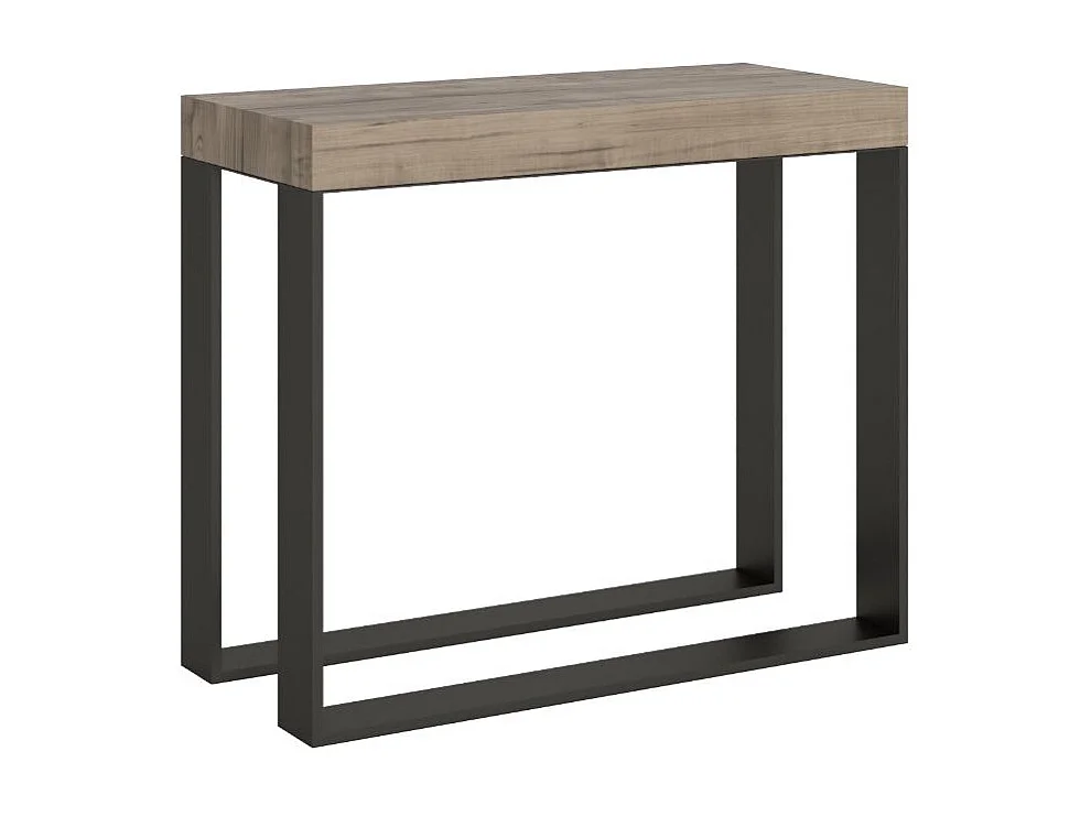 Console extensible bois et 2 pieds acier anthracite Elatra 90x40-196 ou 90x40-300-Couleur Naturel-Support 2 pieds-Rallonges 1 rallonge fine