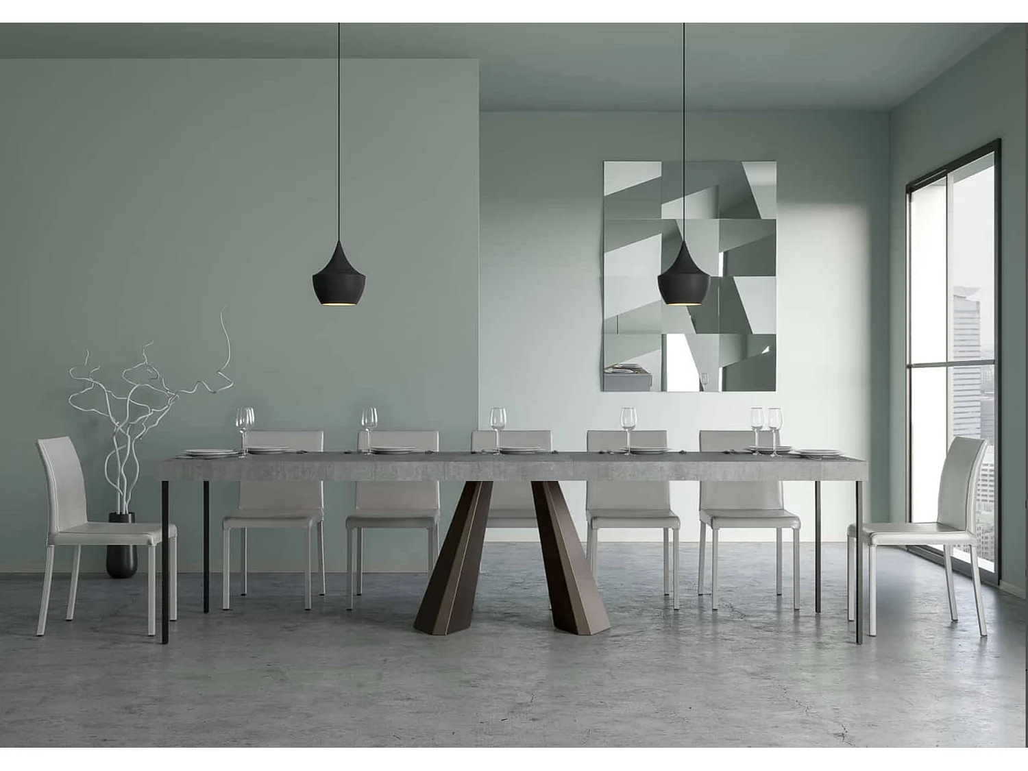 Console extensible design bois et acier marron Diva 90x40-196 ou 90x40-300-Couleur Gris ciment-5 rallonges épaisses