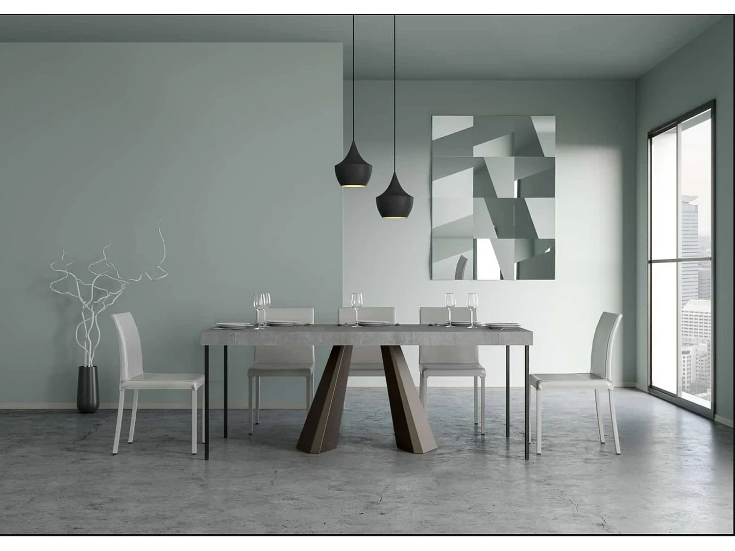 Console extensible design bois et acier marron Diva 90x40-196 ou 90x40-300-Couleur Gris ciment-5 rallonges épaisses