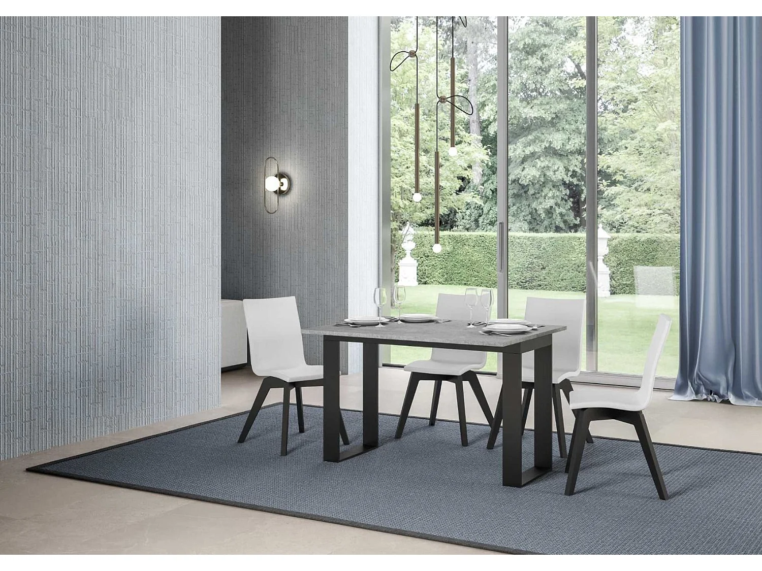 Console extensible double plateau 120x45-90 ou 120-200x45-90 Kouta-Couleur Gris ciment-Largeur 120 cm