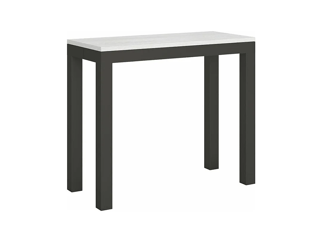 Console extensible bois et acier anthracite Monteros 90x40-196 ou 90x40-300-Couleur Blanc-Pied et support sur roulettes-3 rallonges