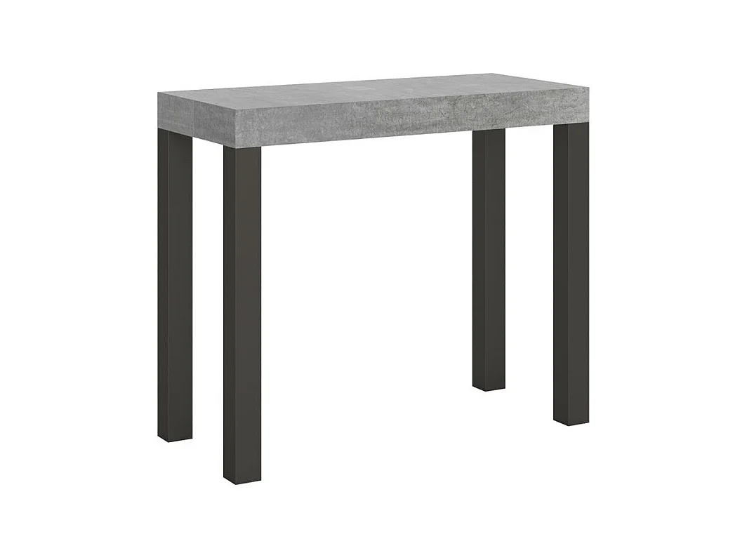 Console extensible bois et acier anthracite Elvira 90x40-196 ou 90x40-300-Couleur Gris ciment-Support 4 pieds-3 rallonges