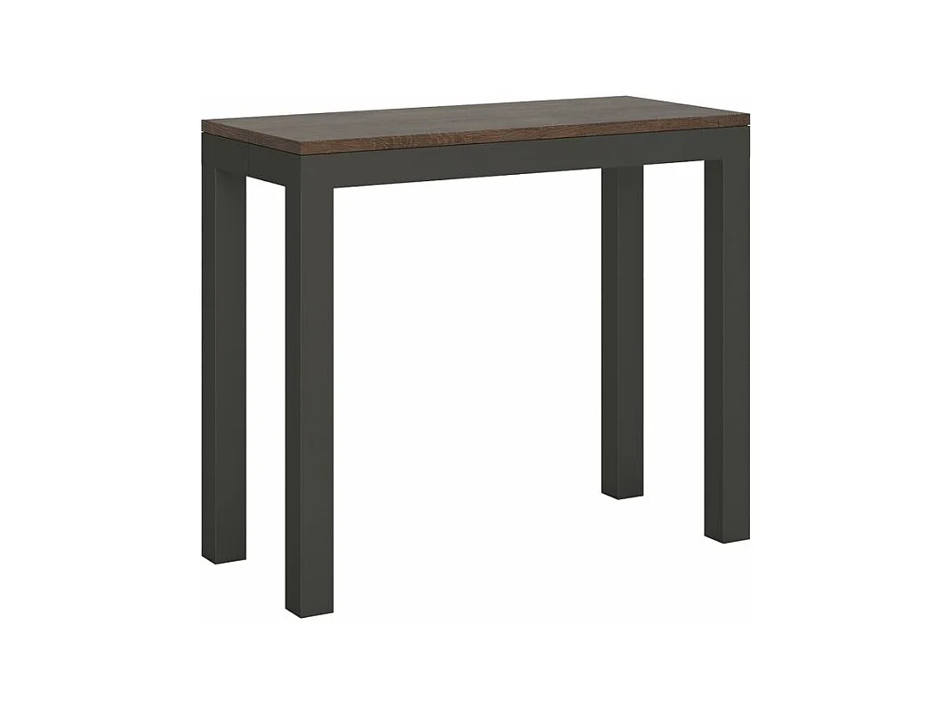 Console extensible bois et acier anthracite Monteros 90x40-196 ou 90x40-300-Couleur Marron-Pied et support sur roulettes-3 rallonges