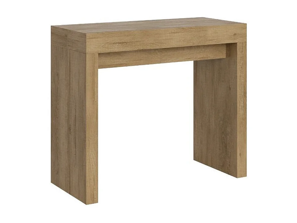Consola extensible de madera Ribo 90x40/196 o 90x40/300 cm-Color Natural-Soporte 4 pies-Alargaderas 5 extensiones