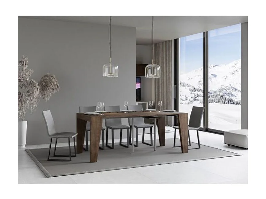 Console extensible en bois moderne 90x40-196 ou 90x40-300 Naxo-Couleur Marron-Support 4 pieds-5 rallonges