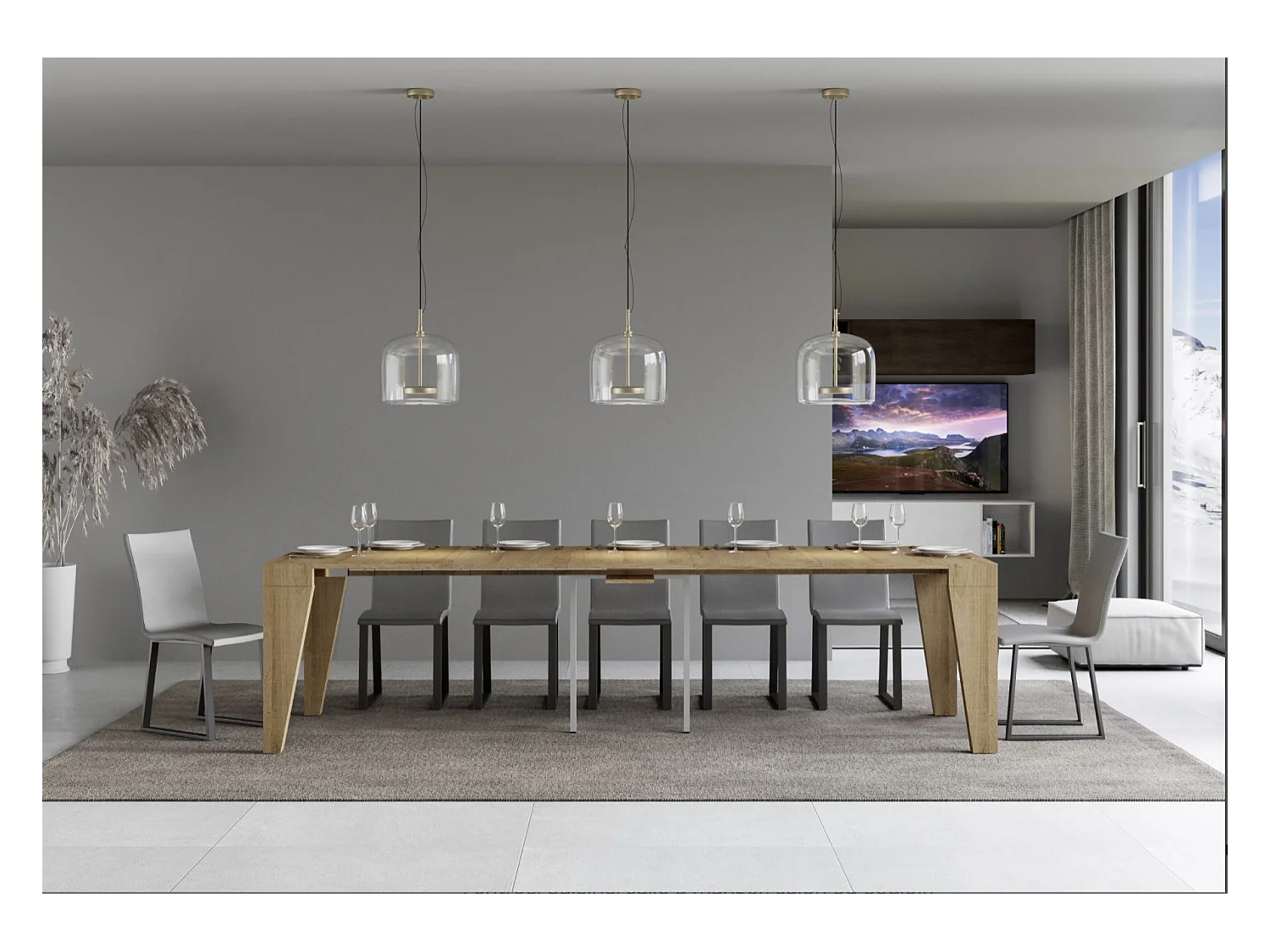 Console extensible en bois moderne 90x40-196 ou 90x40-300 Naxo-Couleur Marron-Support 4 pieds-5 rallonges