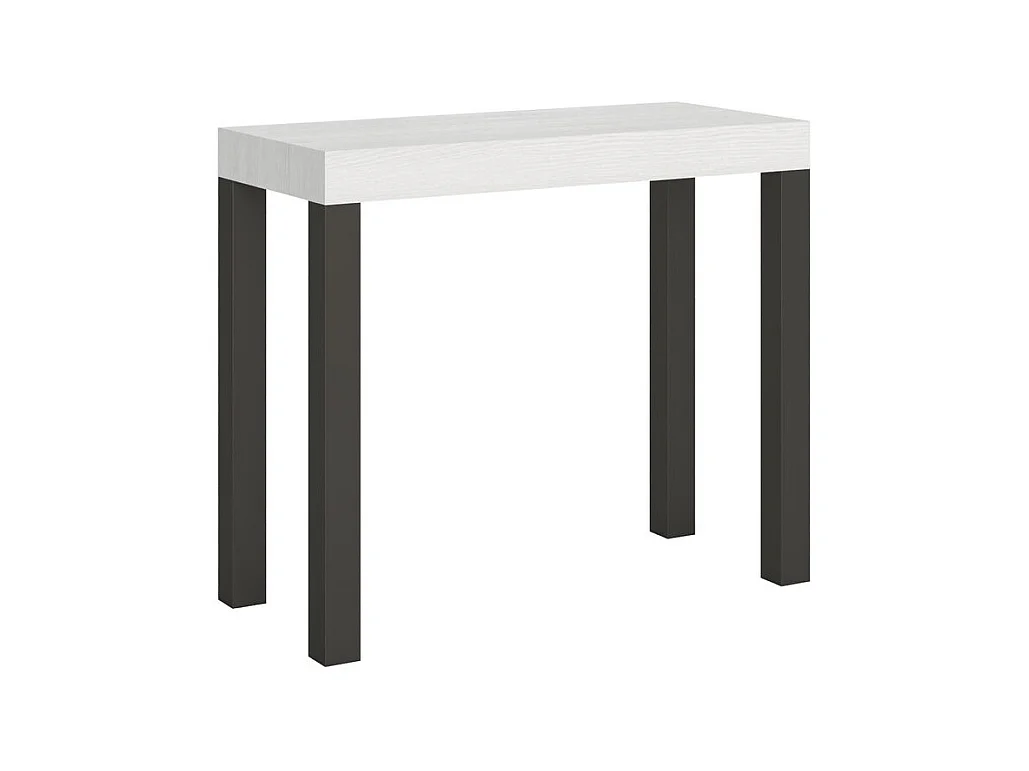 Console extensible bois et acier anthracite Elvira 90x40-196 ou 90x40-300-Couleur Blanc-Pied et support sur roulettes-5 rallonges