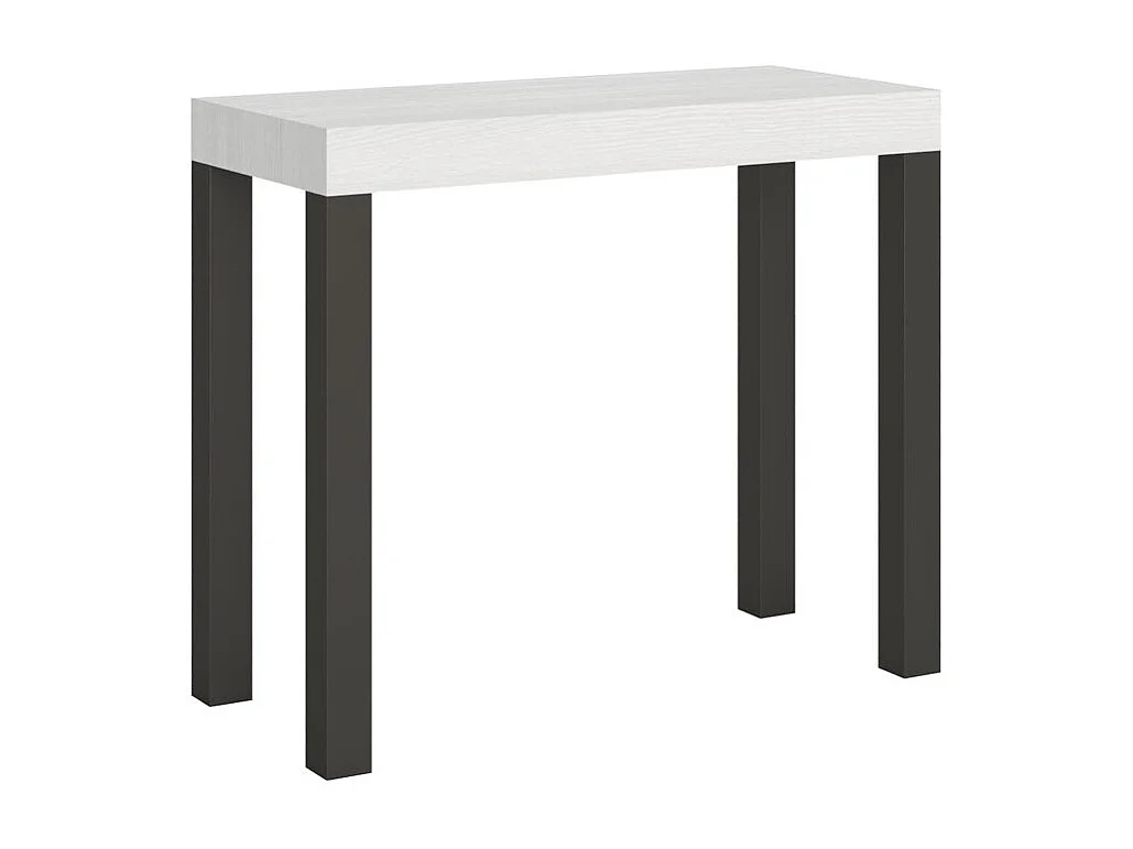 Console extensible bois et acier anthracite Elvira 90x40-196 ou 90x40-300-Couleur Blanc-Pied et support sur roulettes-5 rallonges