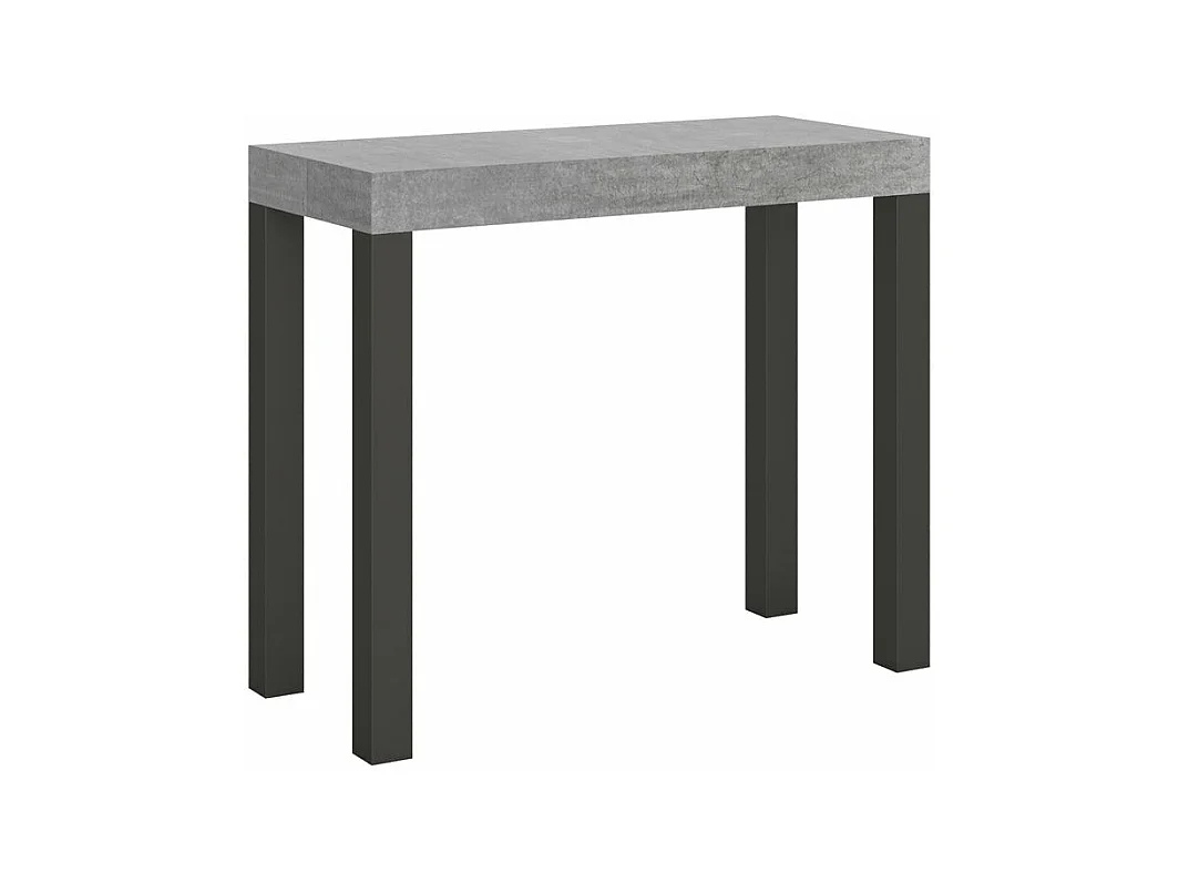 Console extensible bois et acier anthracite Elvira 90x40-196 ou 90x40-300-Couleur Gris ciment-Pied et support sur roulettes-5 rallonges