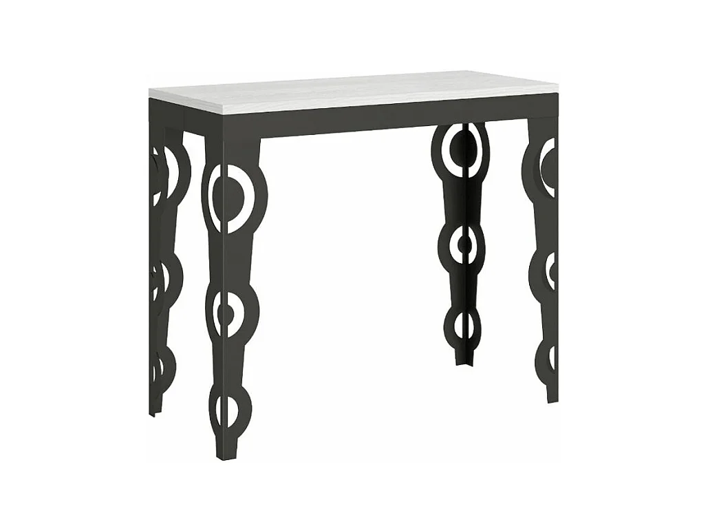 Console extensible style orientale Agadir 90x40-196 ou 90x40-300-Couleur Blanc-5 rallonges