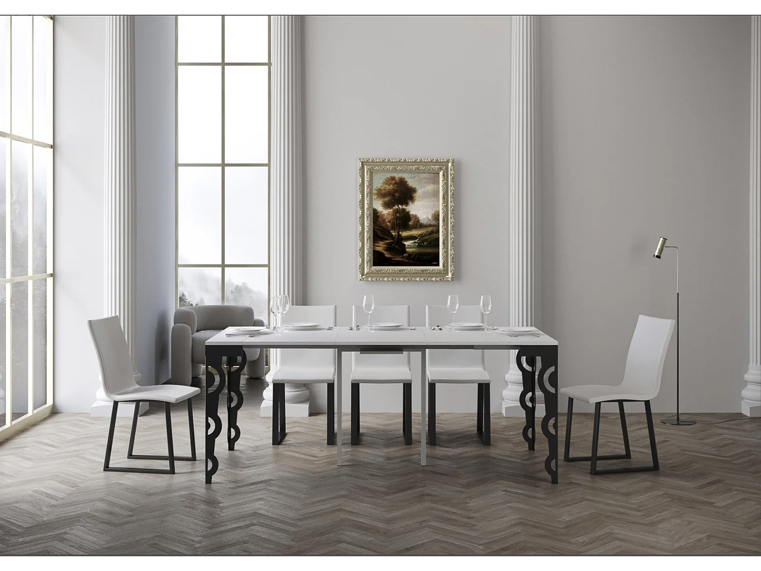 Consola extensible estilo oriental Agadir 90x40/196 o 90x40/300 cm-Color Blanco-Alargaderas 5 extensiones