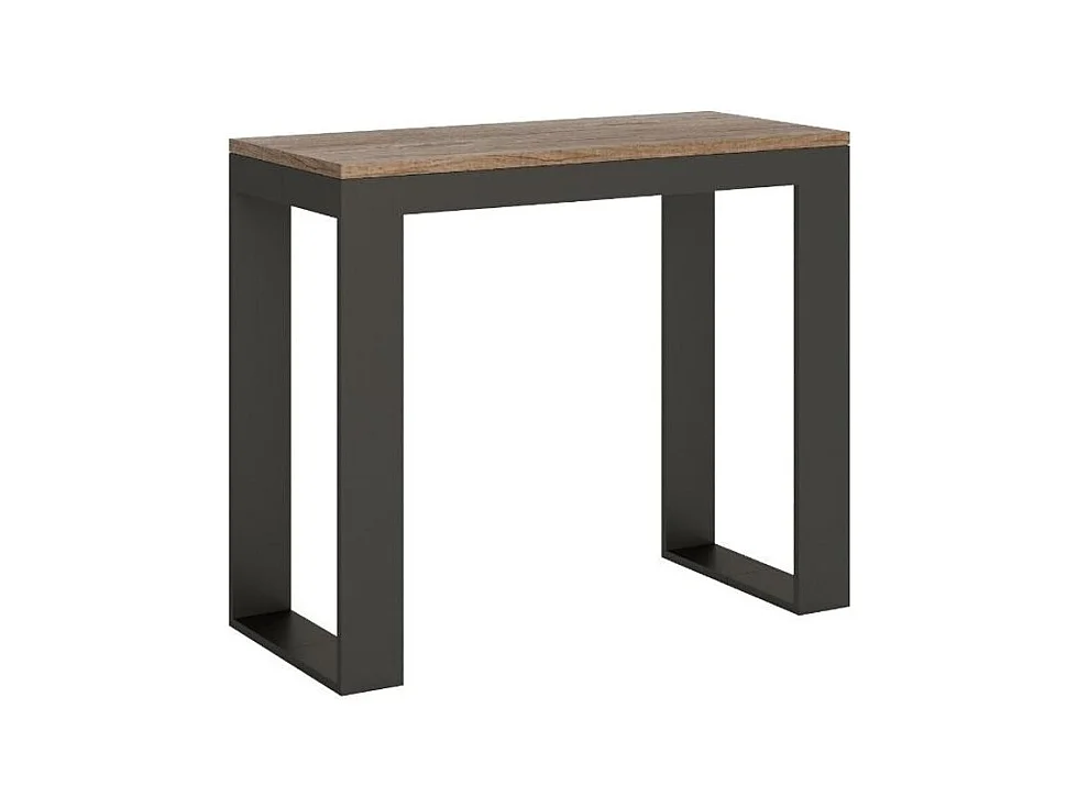 Console extensible bois et acier Tiko 90x40-196 ou 90x40-300-Couleur Naturel-Support 4 pieds-3 rallonges
