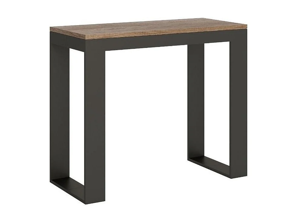 Console extensible bois et acier Tiko 90x40-196 ou 90x40-300-Couleur Naturel-Support 4 pieds-3 rallonges