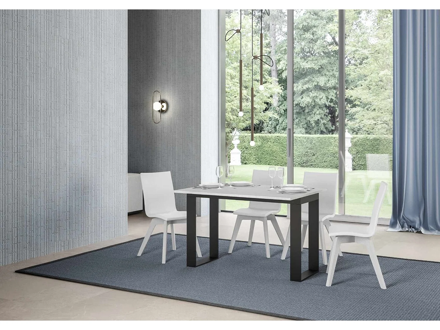 Console extensible double plateau 120x45-90 ou 120-200x45-90 Kouta-Couleur Blanc-Largeur 120 cm