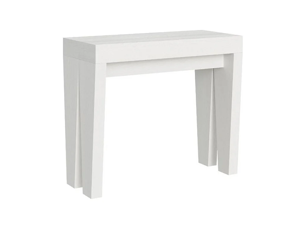 Console extensible en bois Sambo 90x40-196 ou 90x40-300-Couleur Blanc-Pied et support sur roulettes-3 rallonges