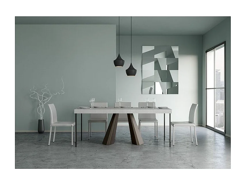 Console extensible design bois et acier marron Diva 90x40-196 ou 90x40-300-Couleur Blanc-5 rallonges épaisses