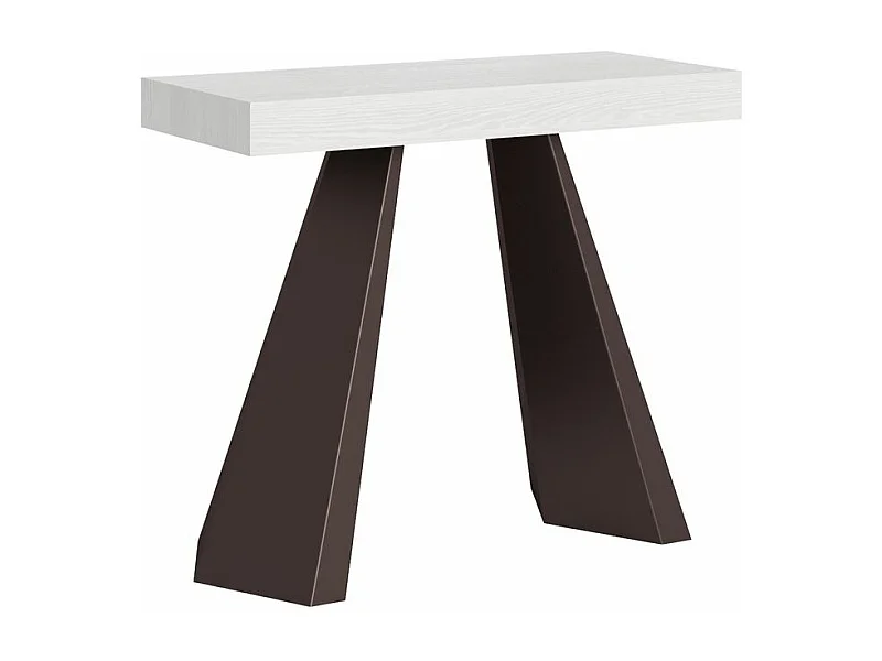 Console extensible design bois et acier marron Diva 90x40-196 ou 90x40-300-Couleur Blanc-5 rallonges épaisses