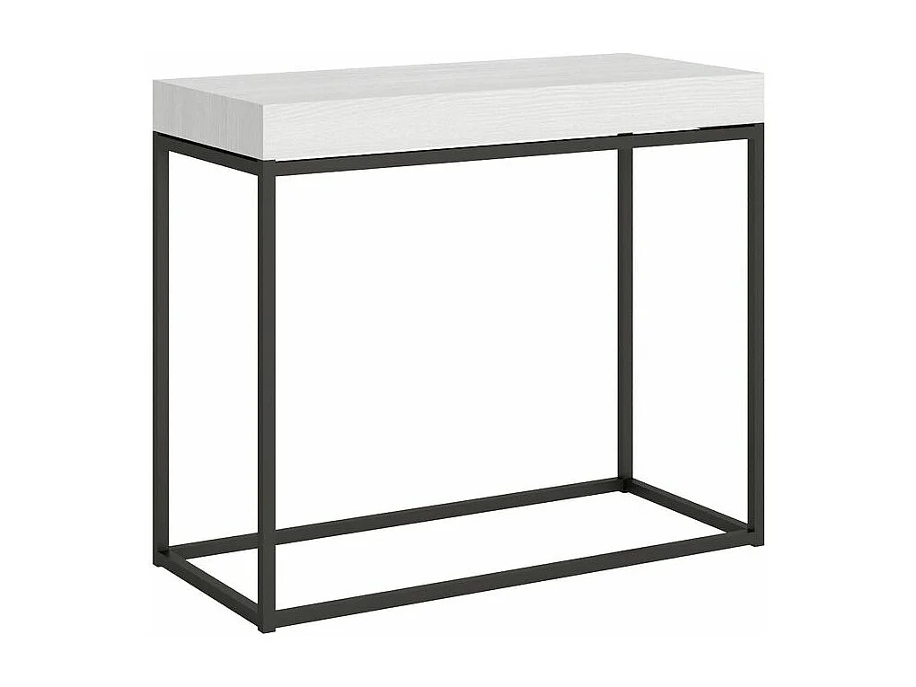 Console extensible bois et acier 90x40-196 ou 90x40-300 Noro-Couleur Blanc-3 rallonges épaisses