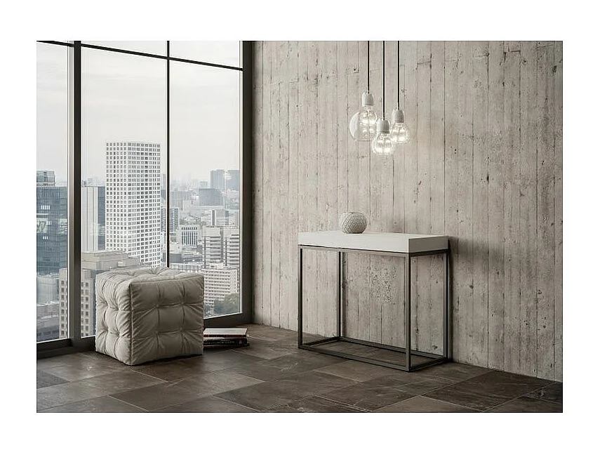 Console extensible bois et acier 90x40-196 ou 90x40-300 Noro-Couleur Blanc-3 rallonges épaisses