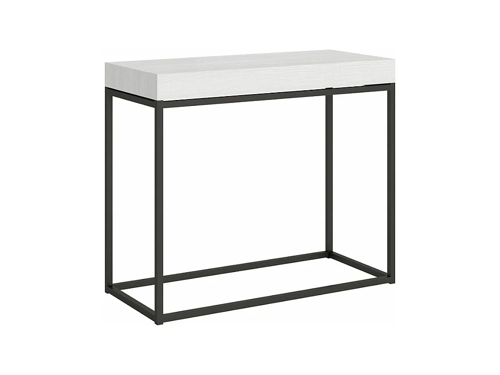 Console extensible bois et acier 90x40-196 ou 90x40-300 Noro-Couleur Blanc-3 rallonges épaisses