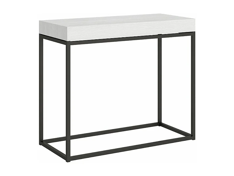 Console extensible bois et acier 90x40-196 ou 90x40-300 Noro-Couleur Blanc-3 rallonges épaisses