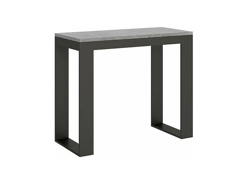 Console extensible bois et acier Tiko 90x40-196 ou 90x40-300-Couleur Gris ciment-Support 4 pieds-3 rallonges