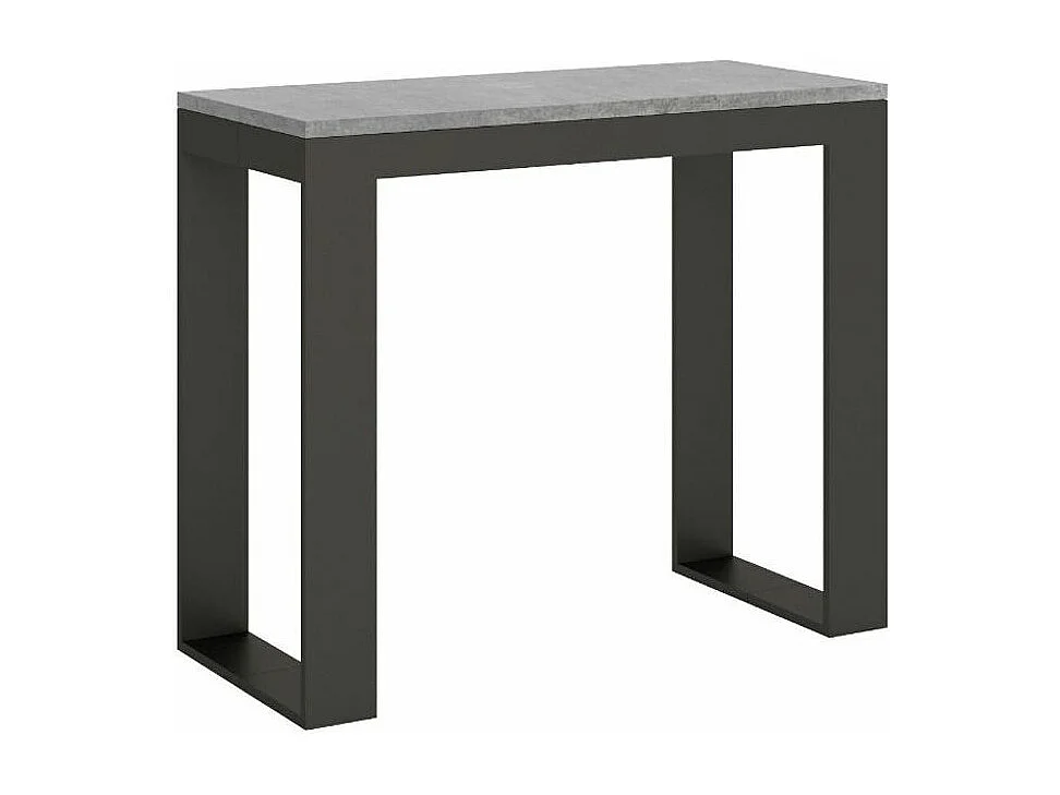 Console extensible bois et acier Tiko 90x40-196 ou 90x40-300-Couleur Gris ciment-Support 4 pieds-3 rallonges