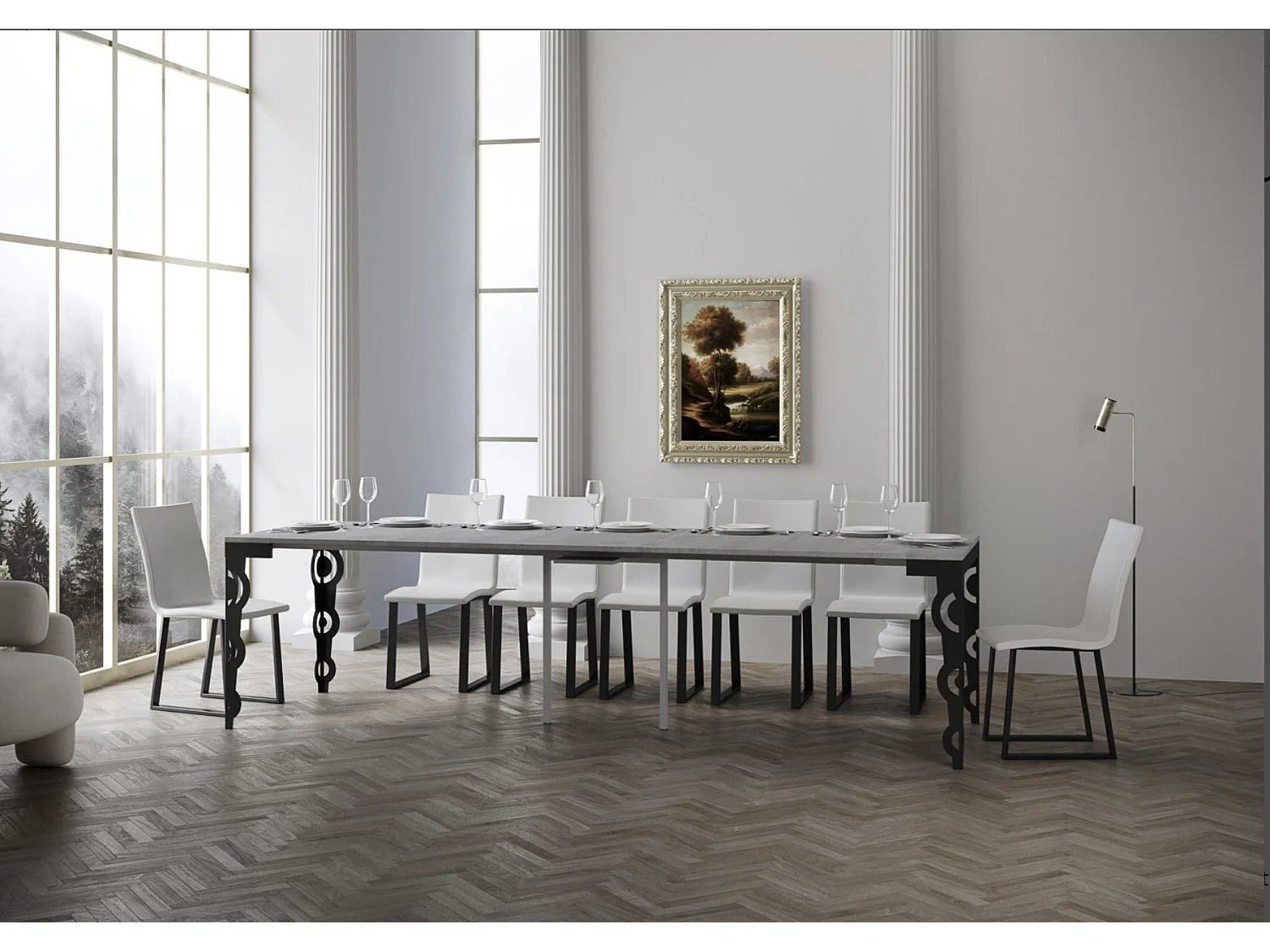 Agadir uitschuifbare console in oosterse stijl 90x40/196 of 90x40/300 cm-Kleur Cementgrijs-Verlengsnoeren 5 uitbreidingen