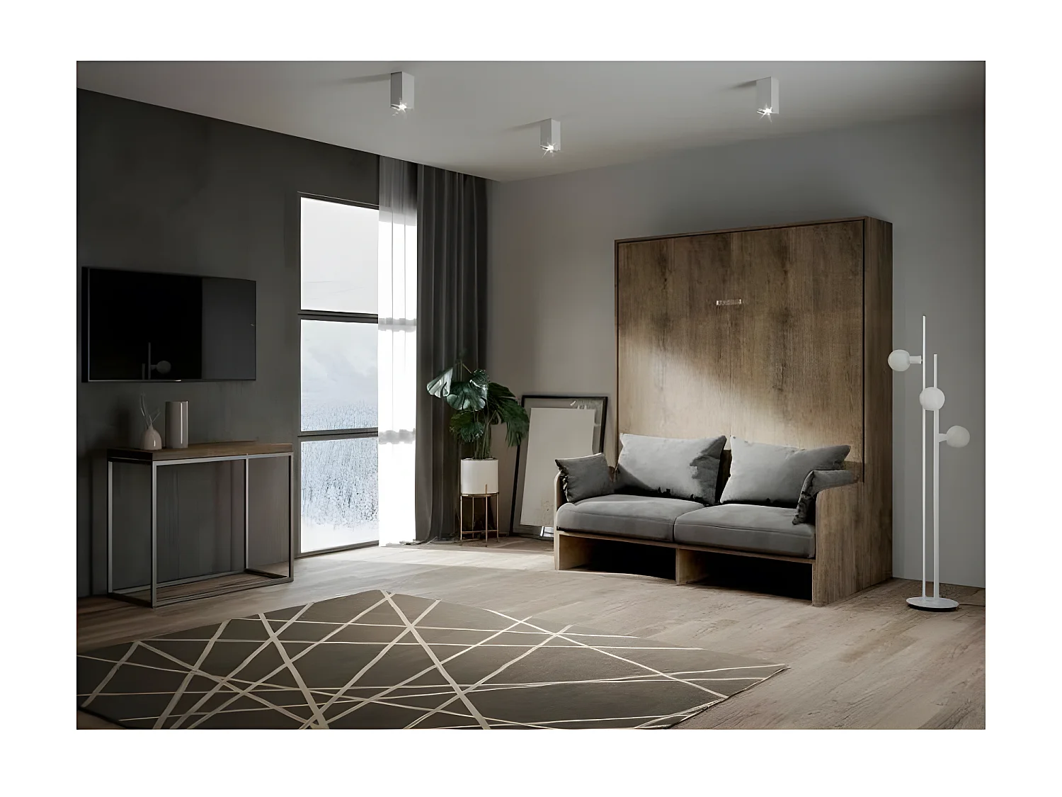 Lit escamotable vertical noyer avec canapé tissu Bounto 140x190 de tissu-Couleur Microfibre 07