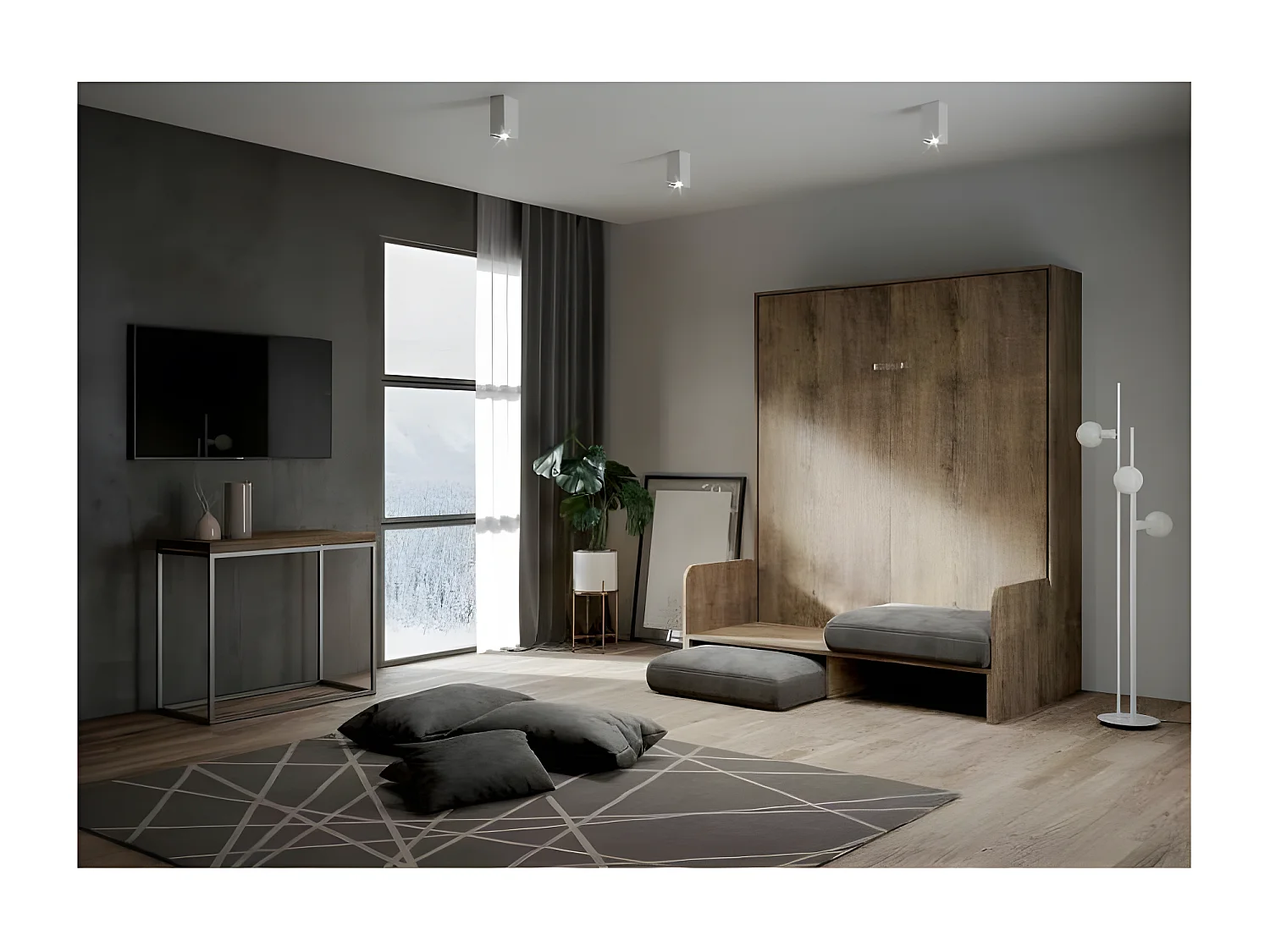 Lit escamotable vertical noyer avec canapé tissu Bounto 140x190 de tissu-Couleur Microfibre 07