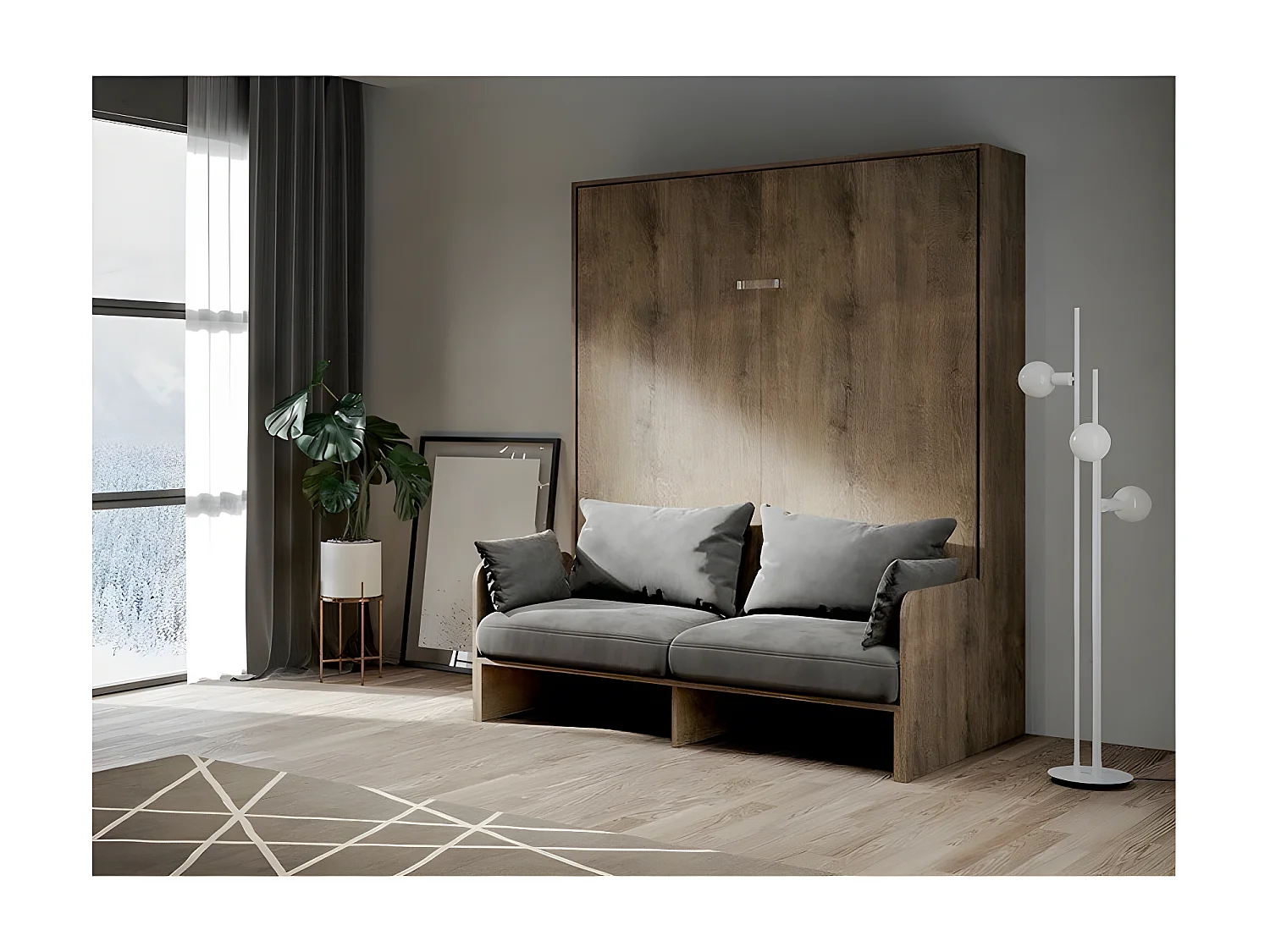 Lit escamotable vertical noyer avec canapé tissu Bounto 140x190 de tissu-Couleur Microfibre 07