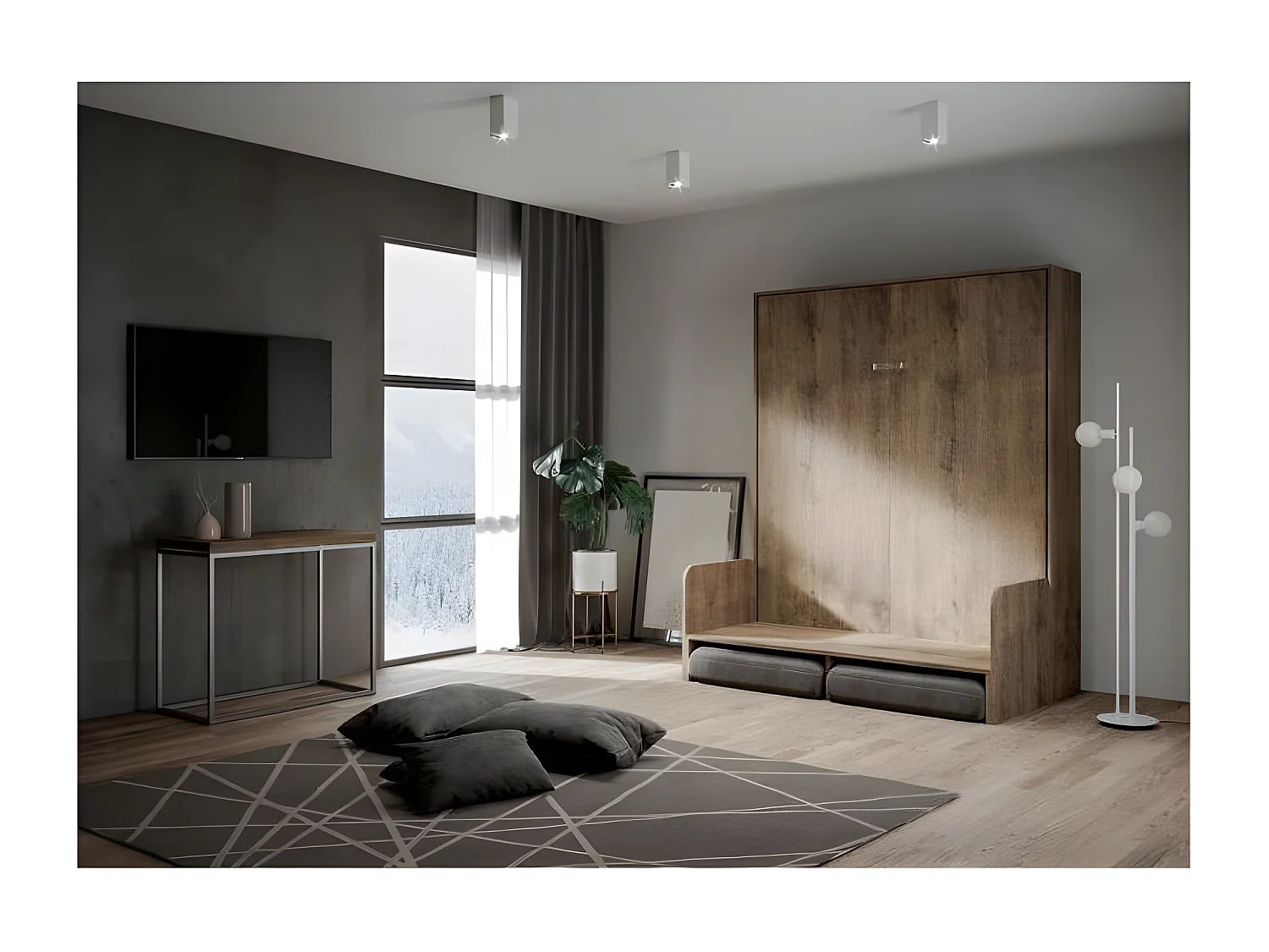 Lit escamotable vertical noyer avec canapé tissu Bounto 140x190 de tissu-Couleur Microfibre 07